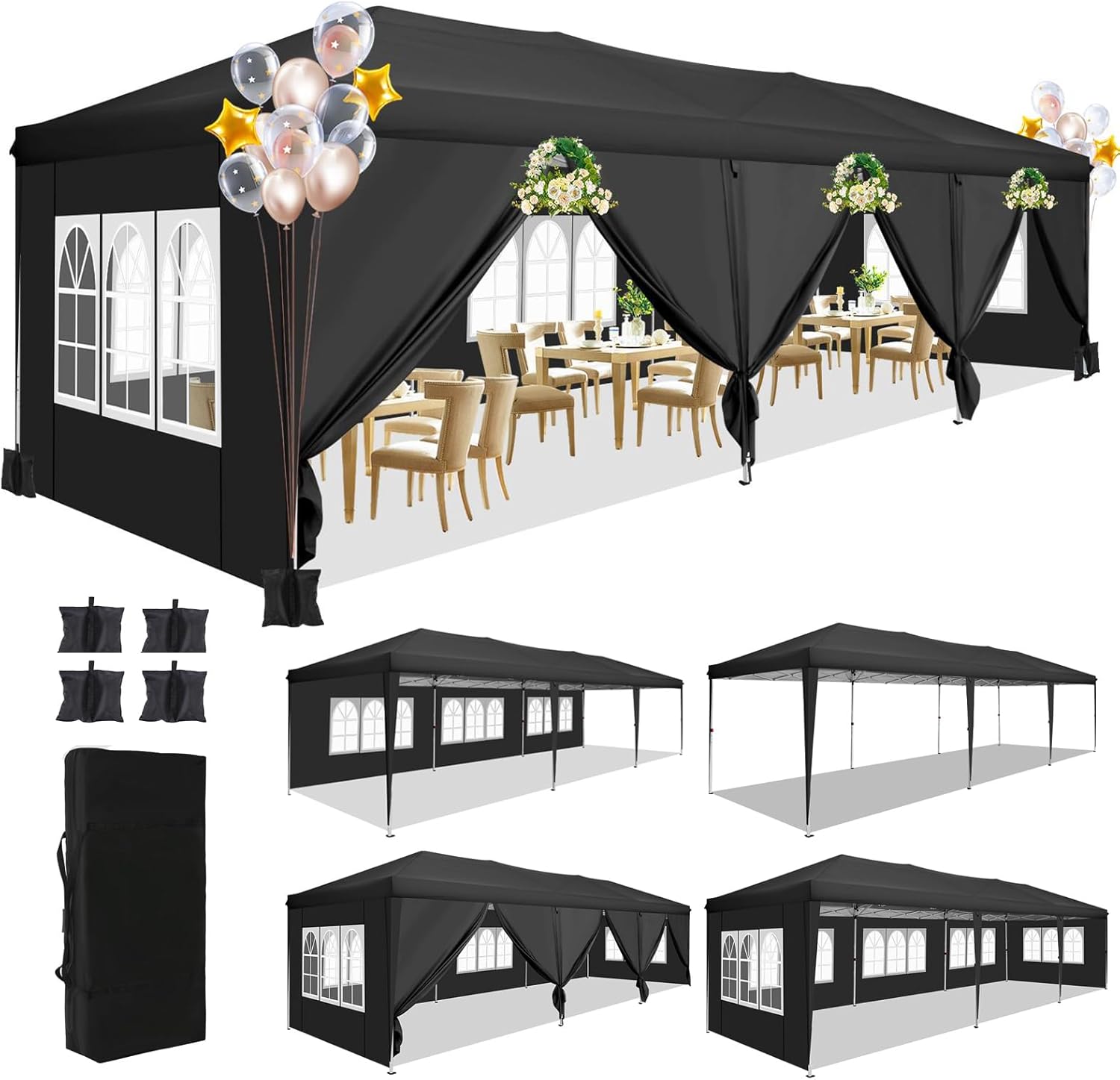 Gazebo Pop Up - 10x30피트 팝업 캐노피 텐트 (8개의 측벽