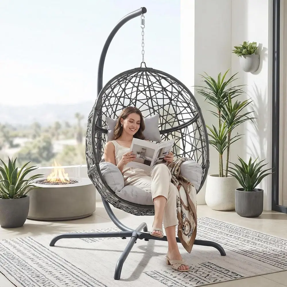 Hanging Egg Chair - 야외/실내용 보헤미안 스타일 위커 스윙 체어(스탠드