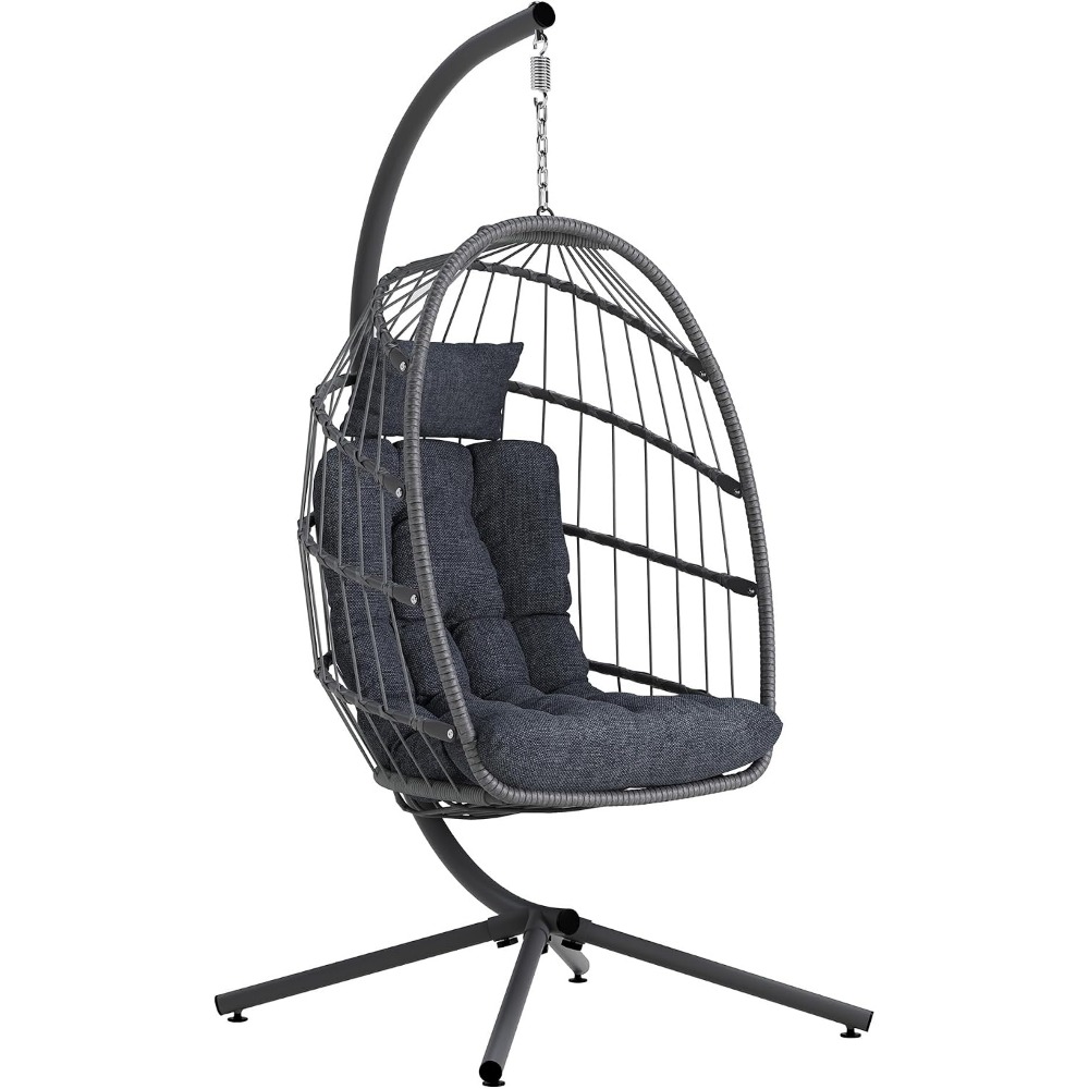 Hanging Egg Chair - 스탠드가 있는 야외용 에그 체어, 쿠션이