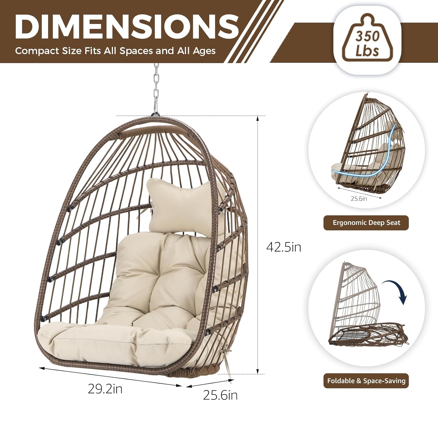 스탠드 없는 야외용 행잉 에그 체어, 패딩 쿠션이 있는 - Hanging Egg Chair 리뷰 및 가격