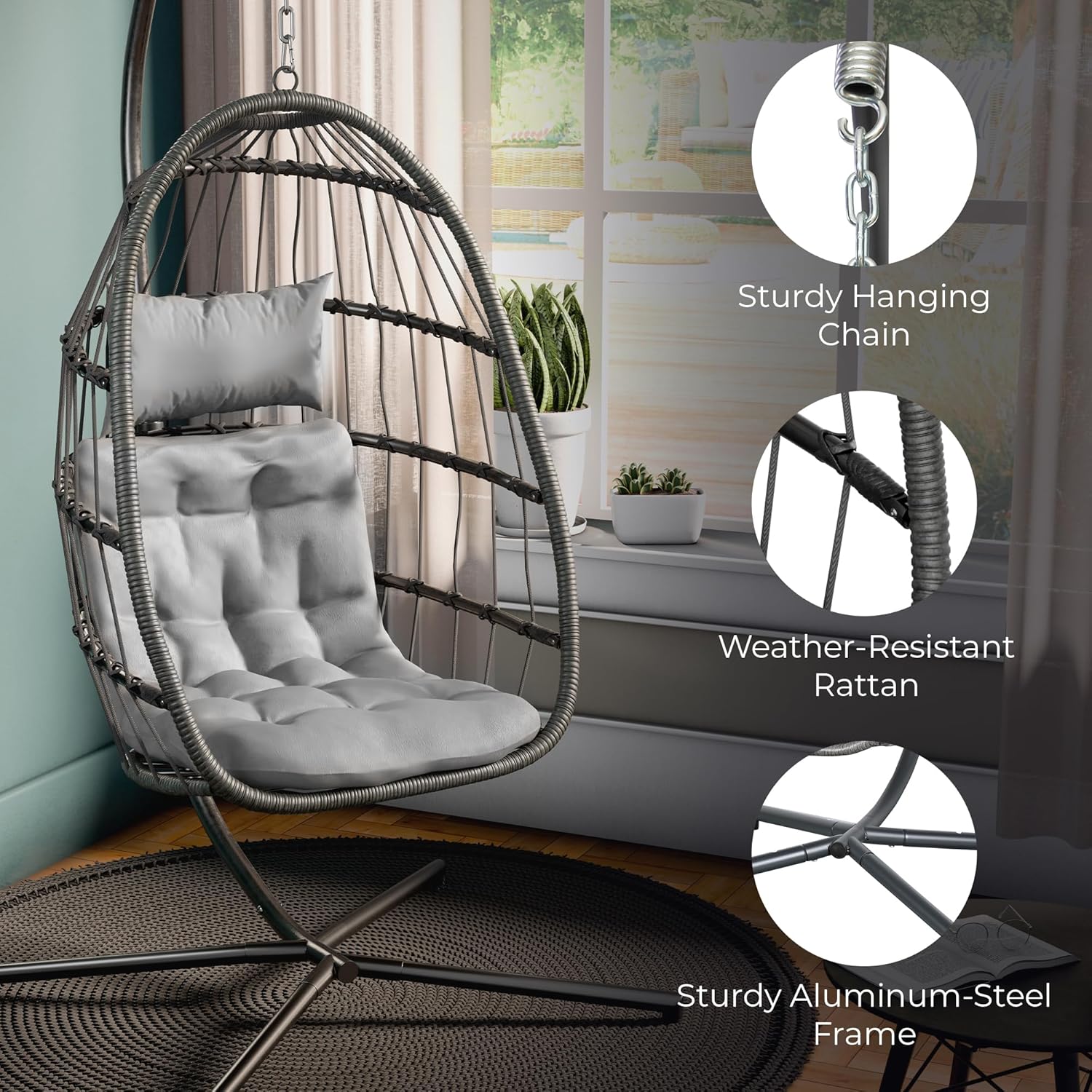 스탠드가 있는 행잉 에그 체어, 350LBS 용량, 침 - Hanging Egg Chair 리뷰 및 가격