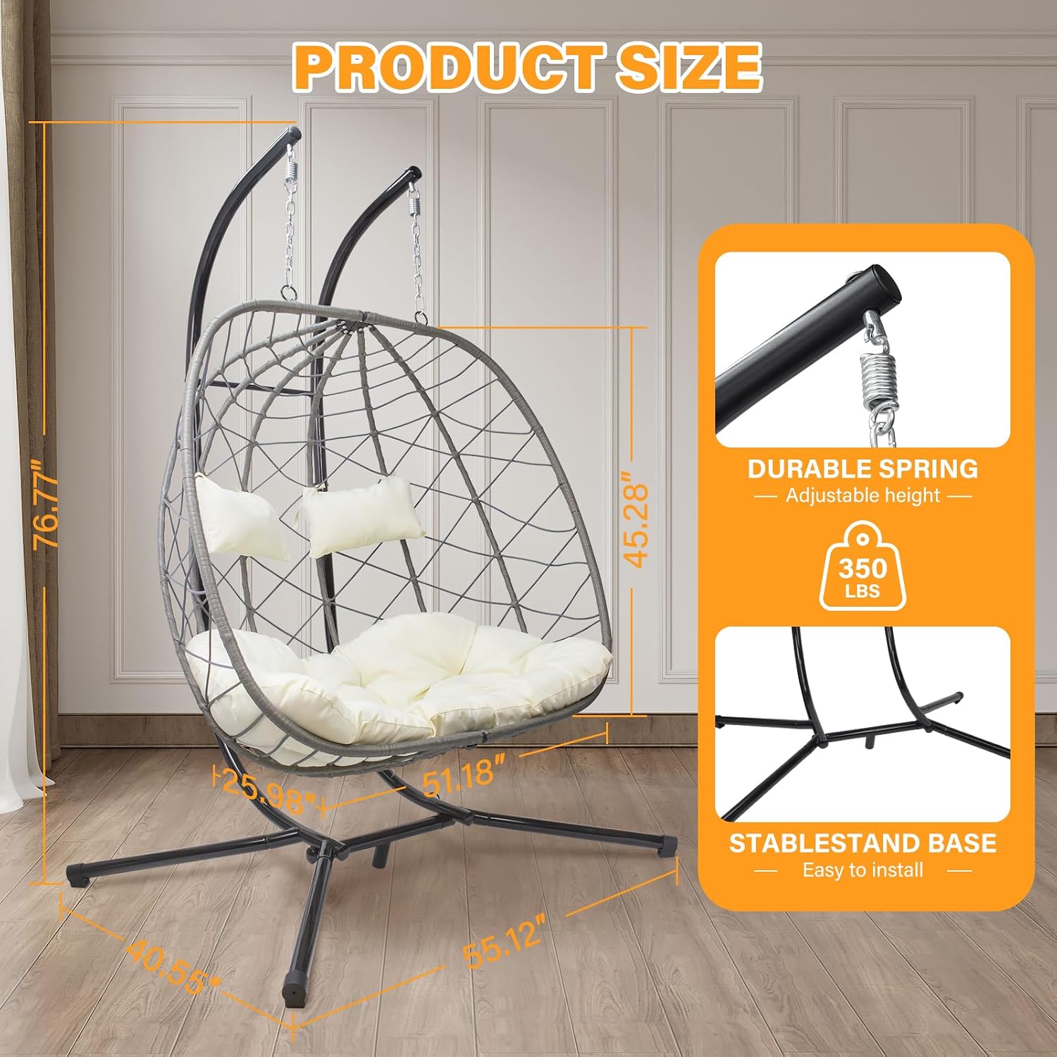 스탠드가 있는 에그 스윙 체어, 실내 침실, 잔디밭,  - Hanging Egg Chair 리뷰 및 가격
