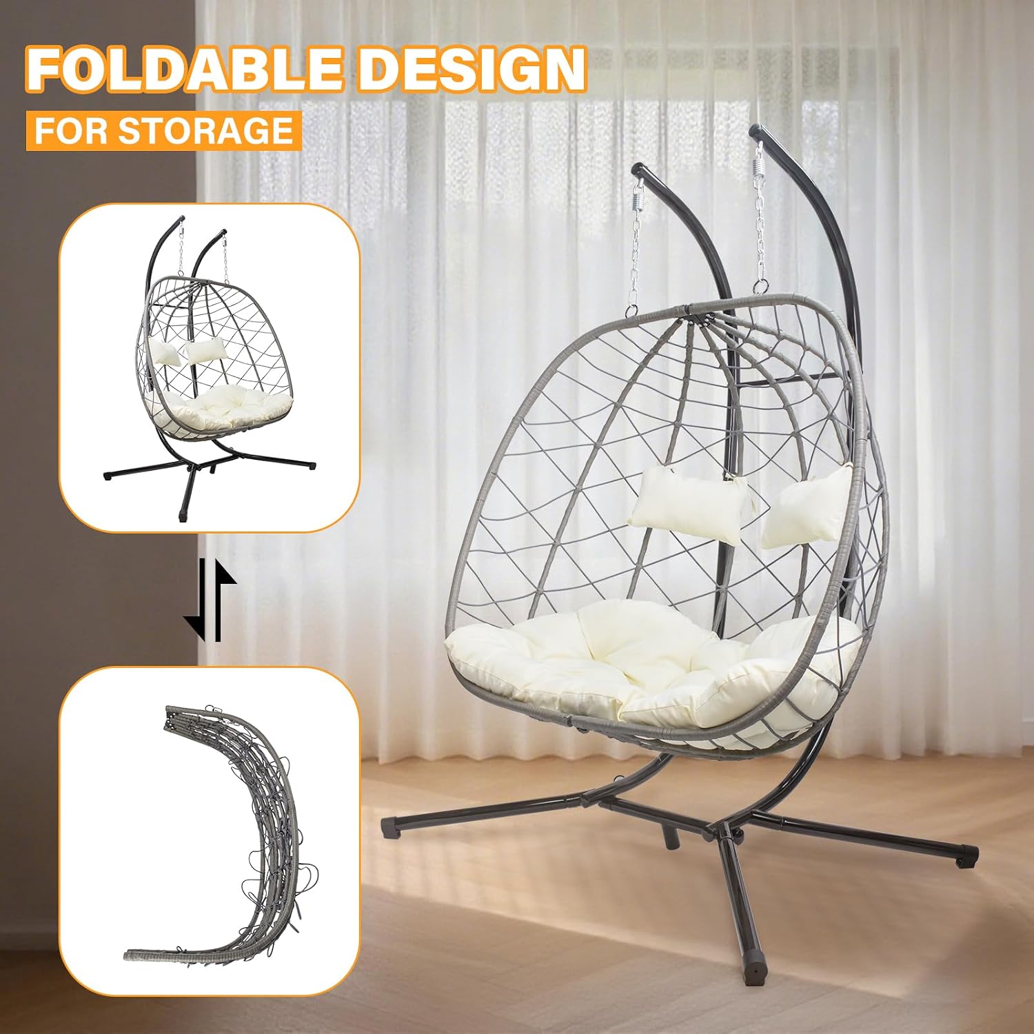 스탠드가 있는 에그 스윙 체어, 실내 침실, 잔디밭,  - Hanging Egg Chair 리뷰 및 가격