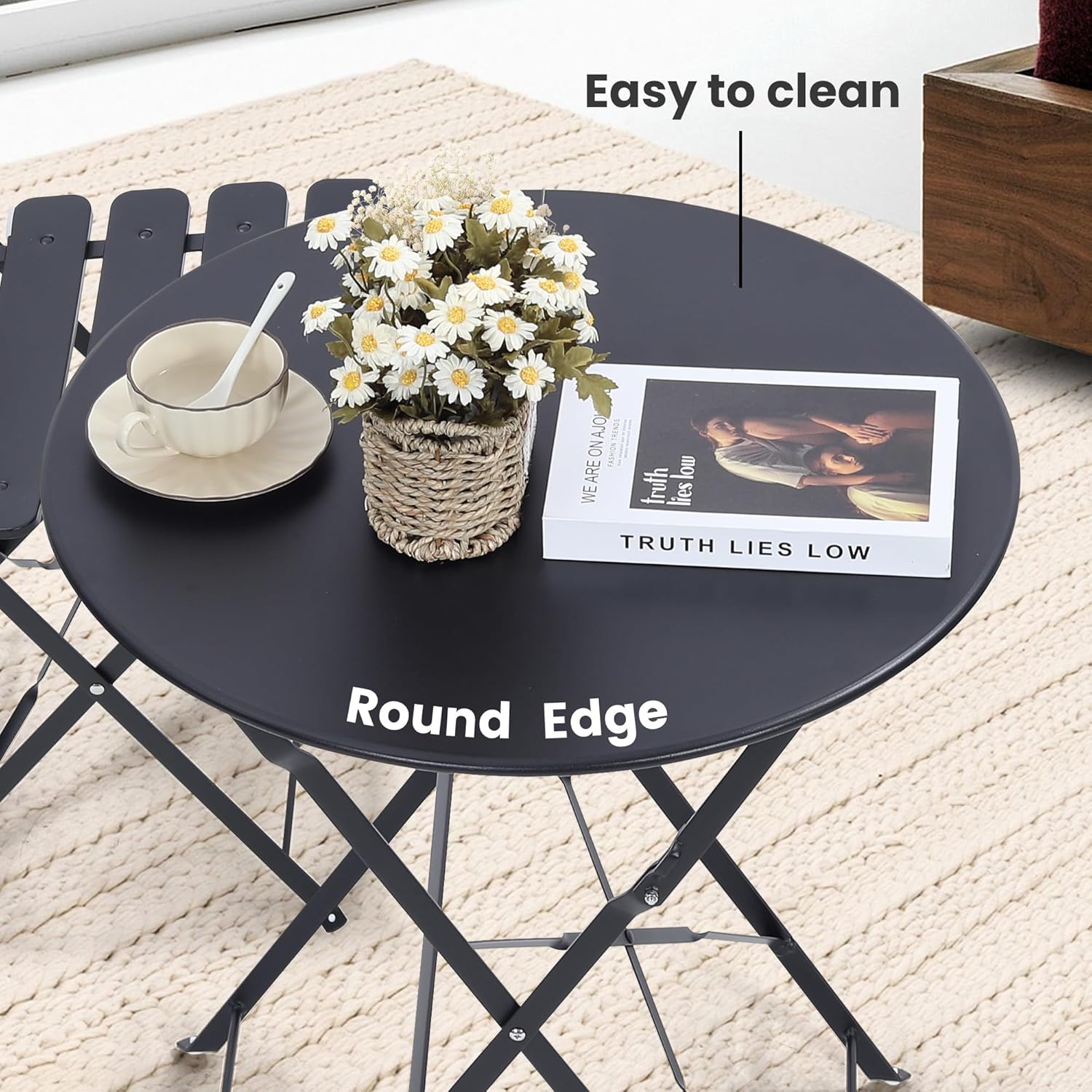 공간 절약형 검정색 3피스 접이식 야외 비스트로 세트, - Outdoor Furniture Table 리뷰 및 가격